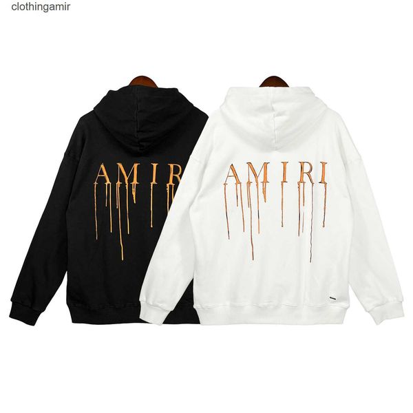 

amirs 2023 hooded designer hoodies mens fashion sweaters high version american street hand painted flow paint letters men's women', Black