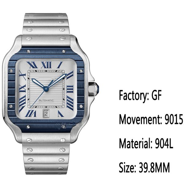 

designer watchs carti gf v3 series 9015 automatic men's watch blue pvd ring white dial roman mark steel case quick switch stainless ste, Slivery;golden