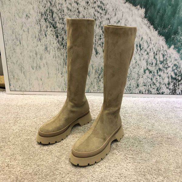 

boot autumn winter new woman shoes platform stretch long boot round toe vintage knee high botas de mujer 221213, Black