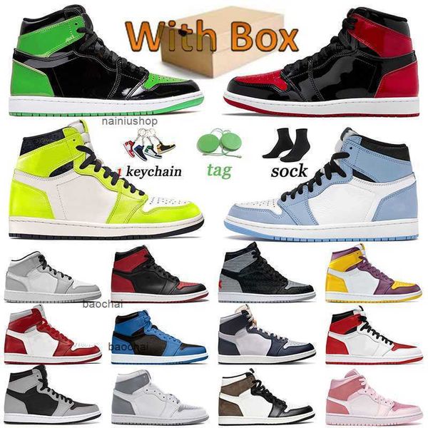 

2023 mens trainers jumpman 1 basketball shoes bred patent green 1s sneakers chicago sports heritage womens dark marina blue visionaire unive, Black