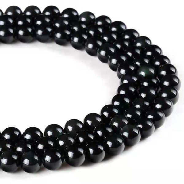 

men jewelry diy loose beads for bracelet making round 4mm 6mm 8mm 10mm 12mm 14mm 16mm natural stone obsidian 5 strands/lot for diy necklace, Black