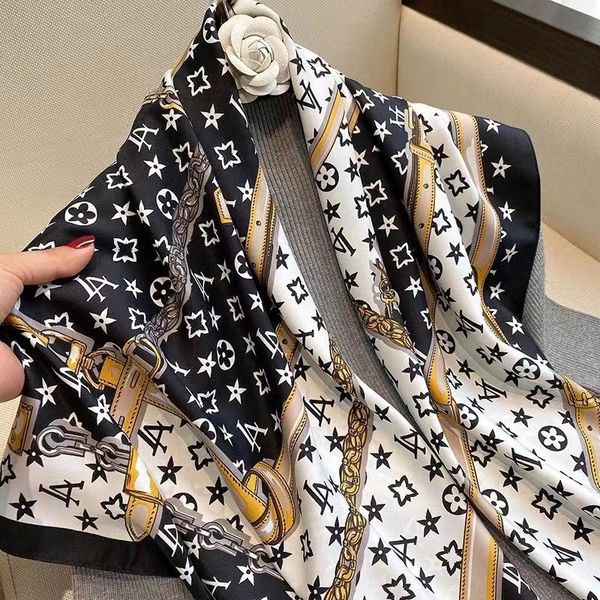 

2023 r woman silk scarf fashion letter headband brand small scarf variable headscarf accessories activity gift size 90 and 90, Blue;gray