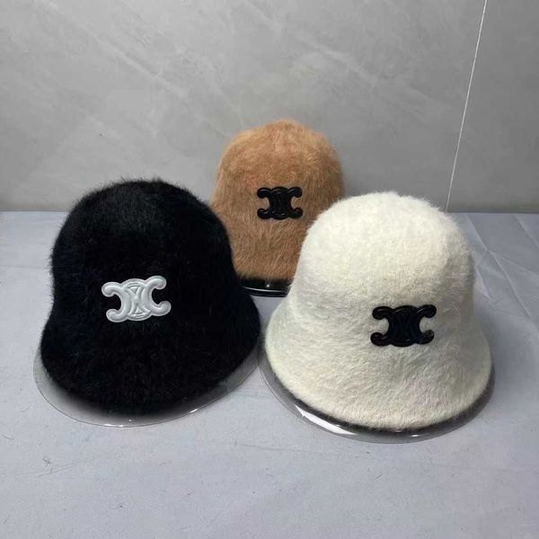 

designer knit hats autumn and winter 22 new triumph rabbit hair bucket hat children's internet red versatile fashion casual warm street, Blue;gray