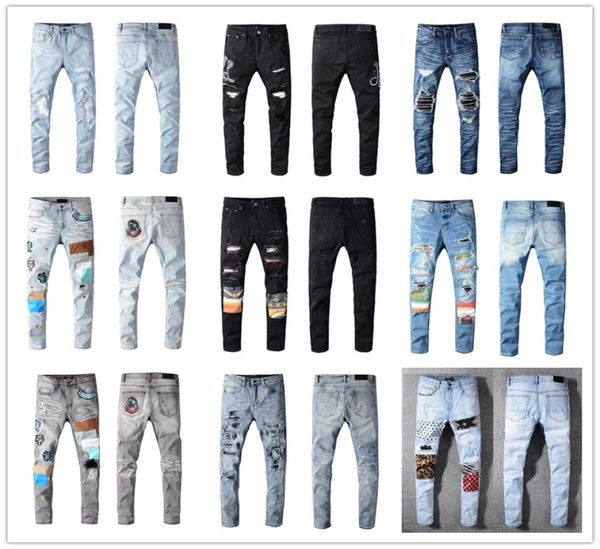 

2021mens fashion skinny straight slim ripped jean elastic casual motorcycle biker stretch denim trouser classic 639 pants jeans si4716333, Blue