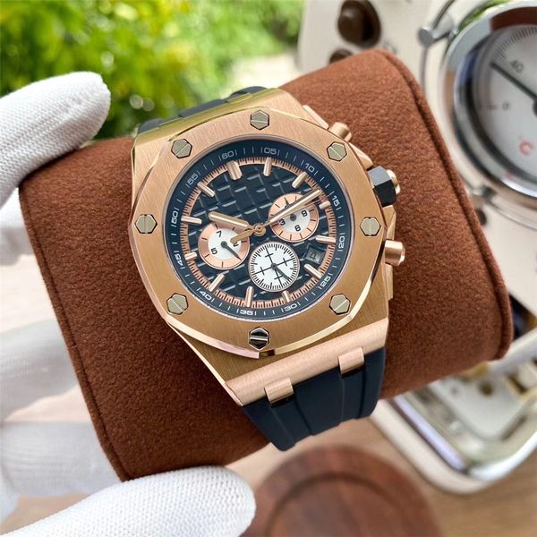 

mens watch men's business mechanical watch automatic three-eye timing glow-in-the-dark steel tape watches, Slivery;golden
