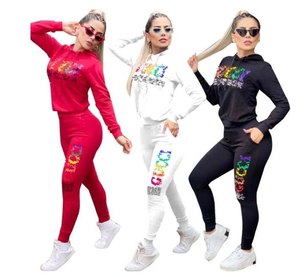 

women stamping letter tracksuits winter fall solid color two piece sets fashion pullover hoodies pants hooded long sleeve outfits, Gray