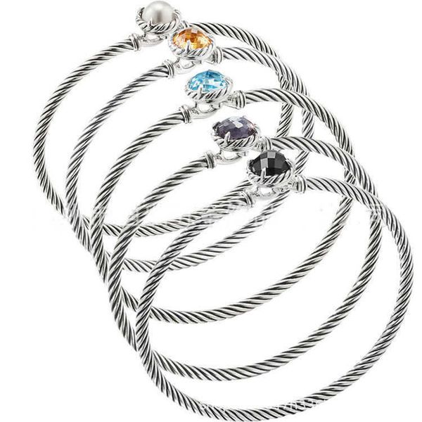 

18k dy gold plated charm bracelets women two-color 3mm fishhook non fading clasp fashion temperament steel wire rope designer luxury bracele, Golden;silver