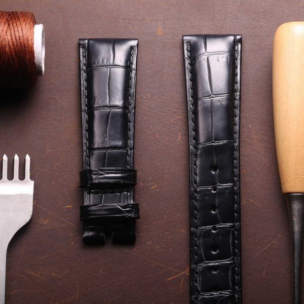 

watch bands alligator leather watch bands for omega wrist straps handmade crocodile bracelet replacement 19mm 20mm 21mm t221213, Black;brown