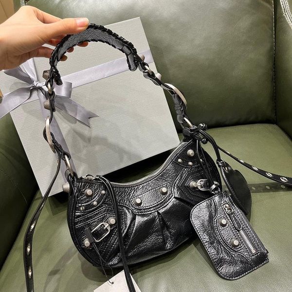 

le cagole designer bags shoulder bag motorcycle stud bags rivet luxury pink black moon shape sacoche mens real leather city crossbody bag cr