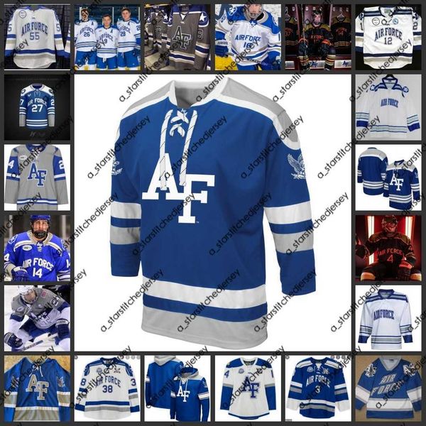

college hockey wears 2022 ncaa af falcons hockey jersey 27 luke robinson 28 mitchell digby 29 jasper lester 33 alex schilling 37 will gavin, Black