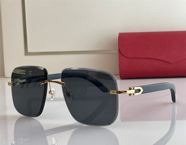 

fashion designer 00520 mens sunglasses classic metal frameless wooden legs square shape glasses summer leisure versatile style uv protection, White;black