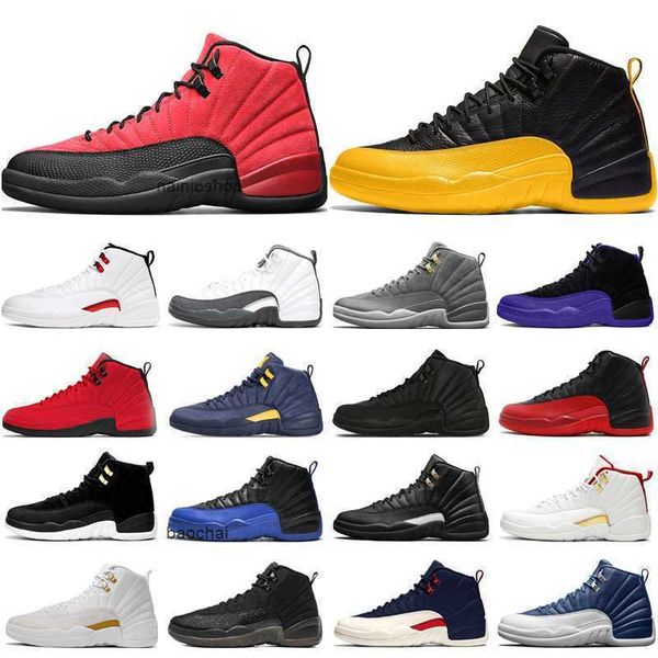 

2023 12s men basketball shoes jumpman 12 university gold dark concord indigo twist reverse flu game royal gym red mens trainers sports sneak, Black