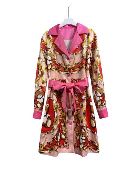 

autumn 2022's lapel print cute slim long sleeve dress, Black;gray