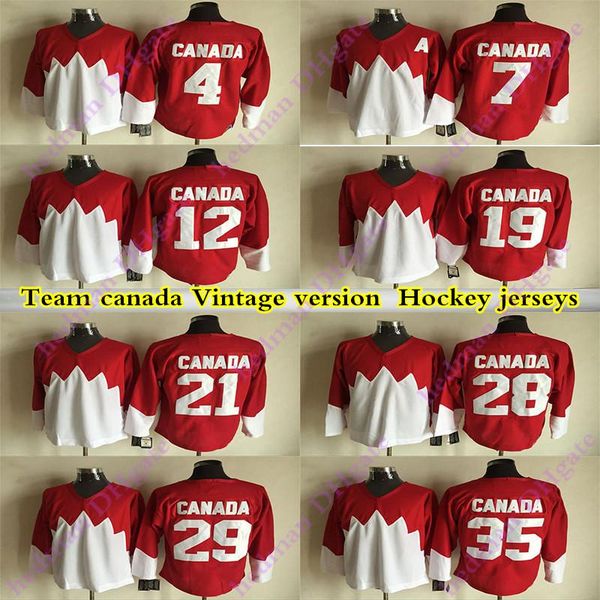 

1972 team canada ccm vintage jerseys 4 bobby orr 7 phil esposito 12 yvan cournoyer 29 ken dryden 19 paul henderson hockey jersey, Black;red