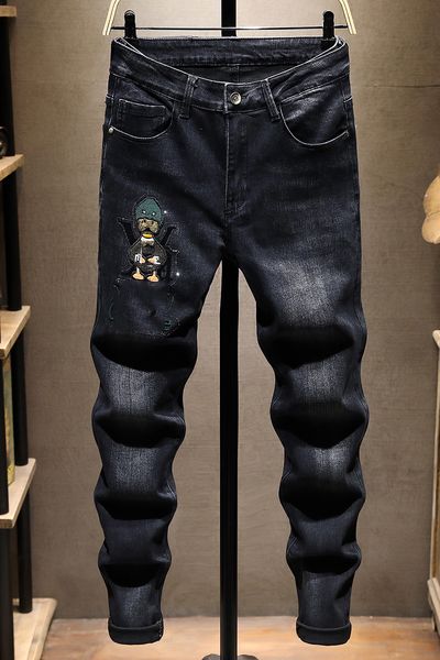 

men's jeans european jean hombre letter star men embroidery patchwork ripped for trend brand size 28-38 designer jeans.11, Blue