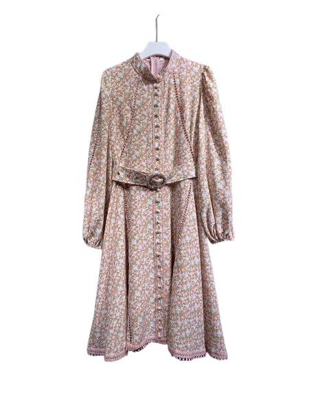 

2022 autumn new stand collar premium elegance print long sleeve dress, Black;gray