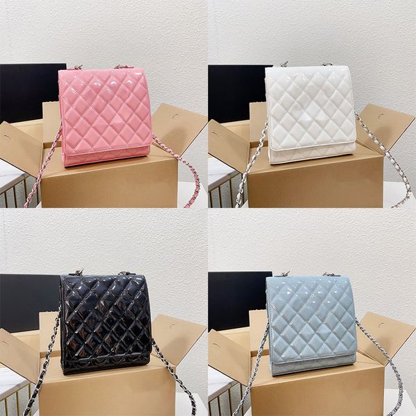 

9a quality channel mini patent leather bag women designer luxury shoulder crossbody tote handbag ladies silver chain fashion flap purse wall