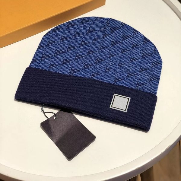 

designer knit woolen cuffed beanie skull caps and hats for mens womens fashion luxury winter spring fall autumn bonnets casual plaid dome be, Blue;gray