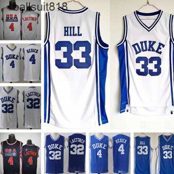 

new fashion men ncaa duke blue devils jerseys 33 grant hill 4 jj redick 32 christian laettner white all stitched college basketball jersey, Black