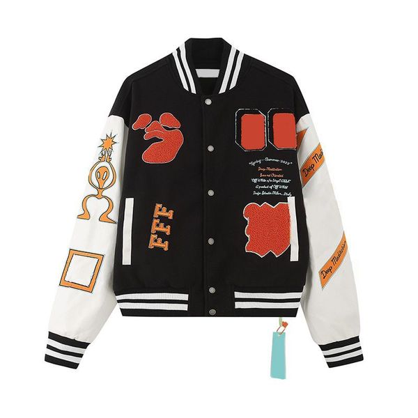 

designer offs skull decal baseball fashion jacket wool tweed splicing leather sleeve coats embroidery womens hip hop style winter jackets s-, Black;brown