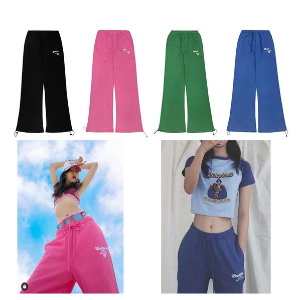 

badblaad fashion casual women's pants spring autumn women's loose fashion embroidered logo trousers with lace-up elastic waist, Black