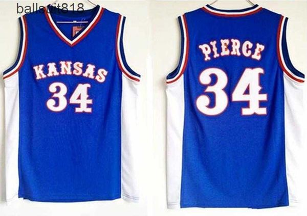 

ncaa college kansas jayhawks 34 paul pierce basketball jerseys stitched embroidery jersey for man size s-3xl, Black
