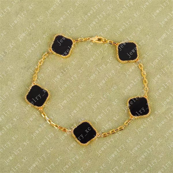 

four-leaf clover luxury designer fashion charm bracelets for girls women 14k gold silver black white red green brand bracelet wedding party, Golden;silver