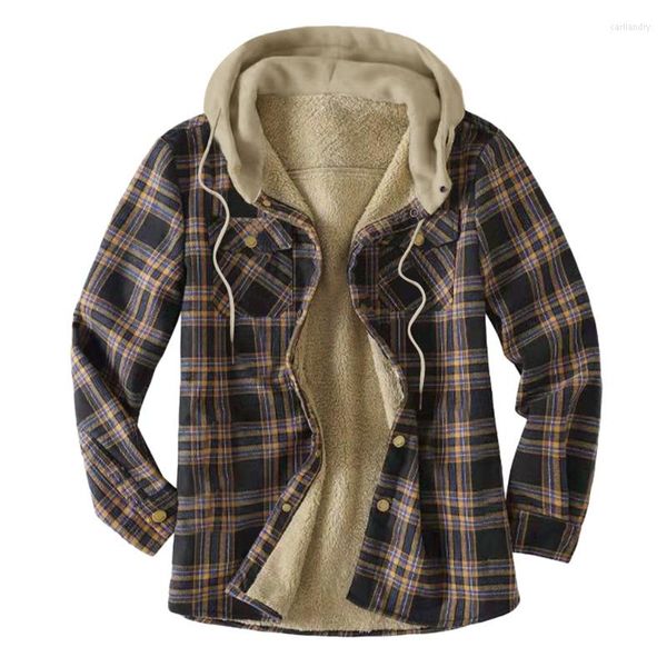 

men's casual shirts hooded plaid fleece for men fall winter thick warm velvet lined flannel shirt jacket man camisas de hombre, White;black
