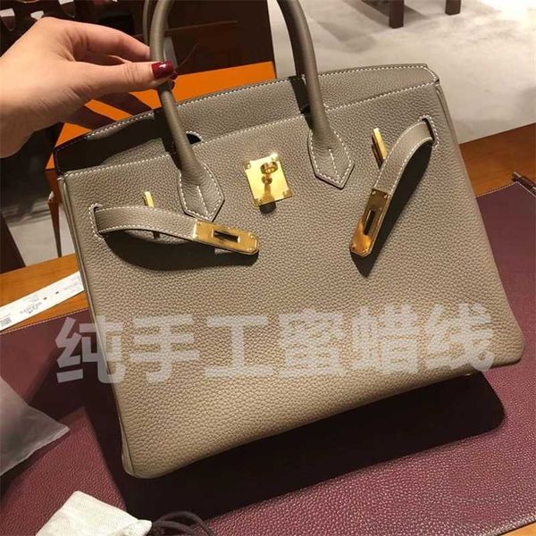 

designer birkins handbag herme high end handmade wax line bag togo calf leather bk25/30cm women's black zc