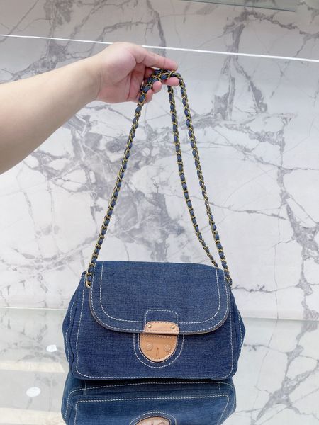 

denim cross-body bag fashion shoulder bags luxury designer handbag clamshell purse large capacity adjustable chain four seasons matching