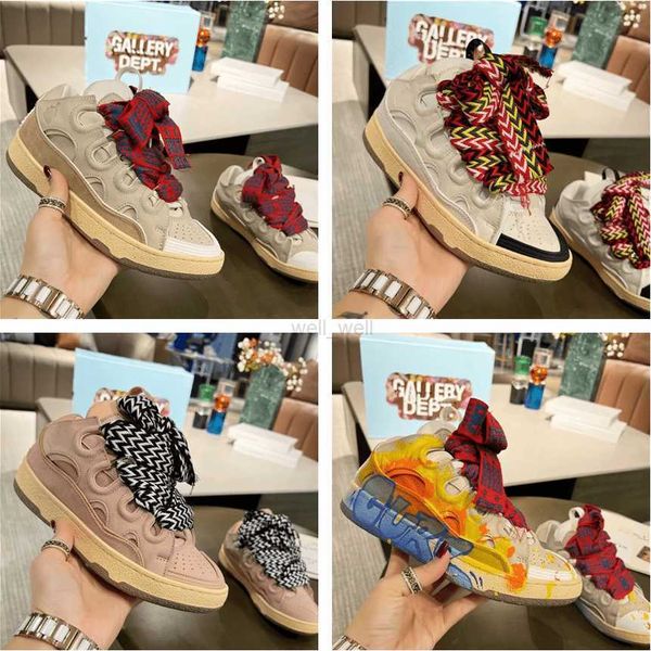 

designer dress shoes fashion lanvins curb painted low sneakers men women thick soles catwalk stitching embossed leather rubber platform loaf, Black