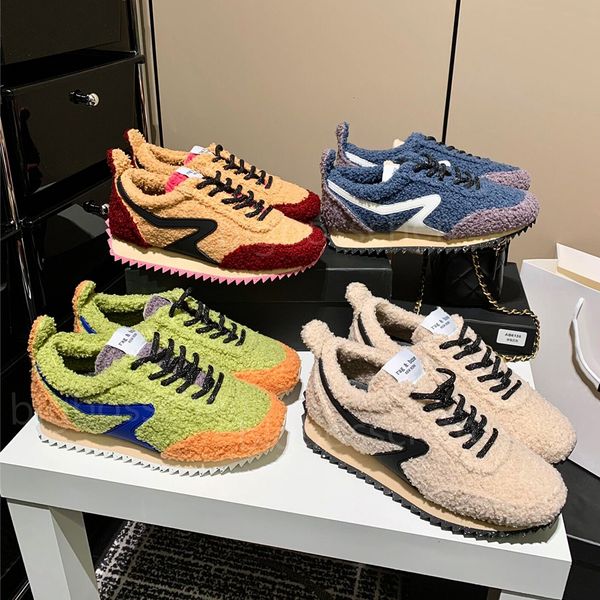 

rag & bone sneakers women's casual shoes designer luxury fashion low gear bottom splicing lacing knitted curly hair street wind basebal, Black