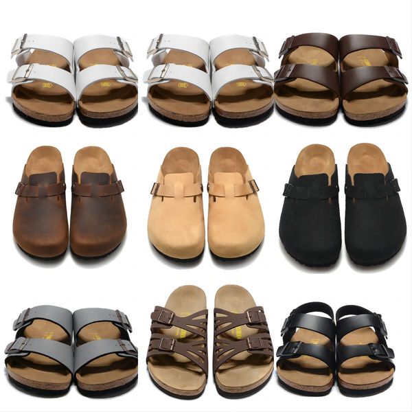 

boston sandals leather wrapped head pull cork scraps flat sole designer slides slippers lovers slider fashion luxury mens womens loafer sand, Black