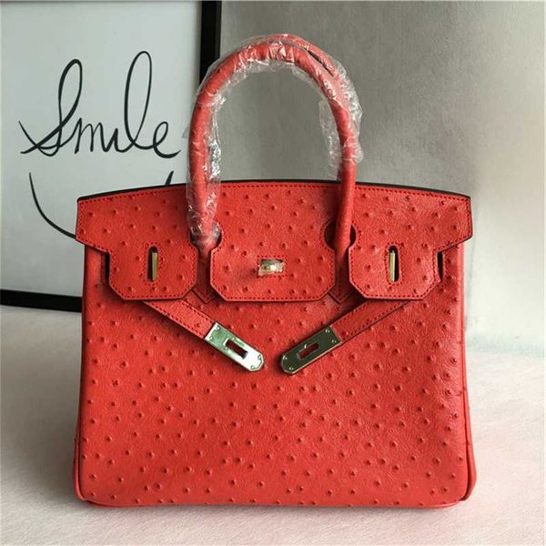 

birkins designer handbag style cowhide bag women's ostrich pattern scarlet portable one shoulder messenger wedding zc