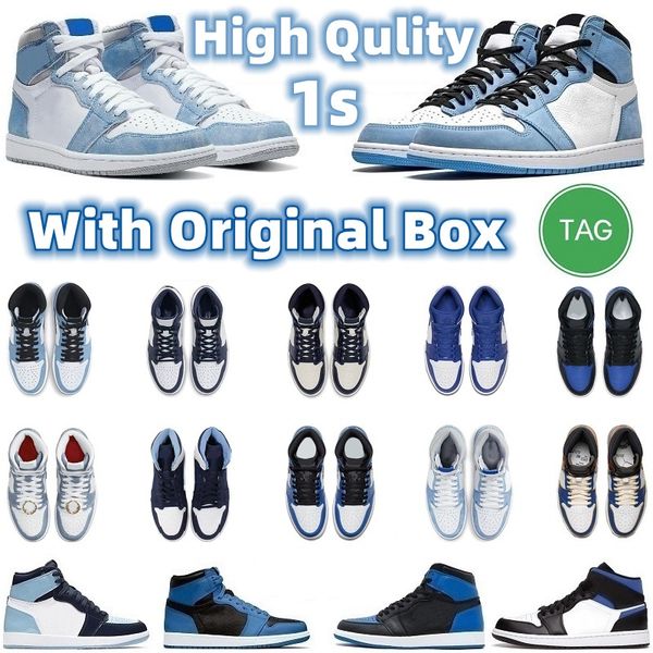 

jumpman 1 university blue basketball shoes 1s with box sports shoes genuine leather og high unc patent hyper royal mocha homage designer, Black