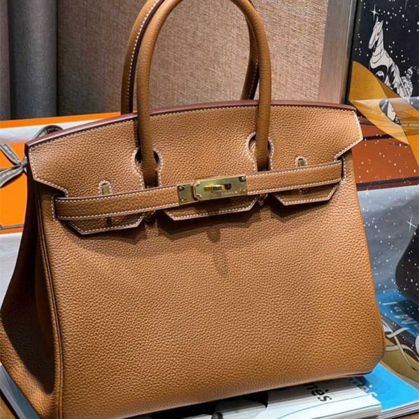 

birkins designer handbag 30cm golden brown tr togo leather fashionable commuter women's bag zc
