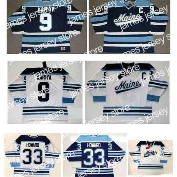 

college hockey wears thr 3740thr tage maine black bears jersey 9 paul kariya 33 jimmy howard white blue 100% stitching hockey jerseys