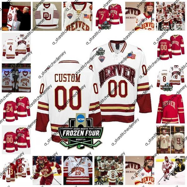 

college hockey wears 2022 ncaa frozen four championship custom denver pioneers du ice hockey jersey 16 jason zucker 19 troy terry 26 paul st, Black