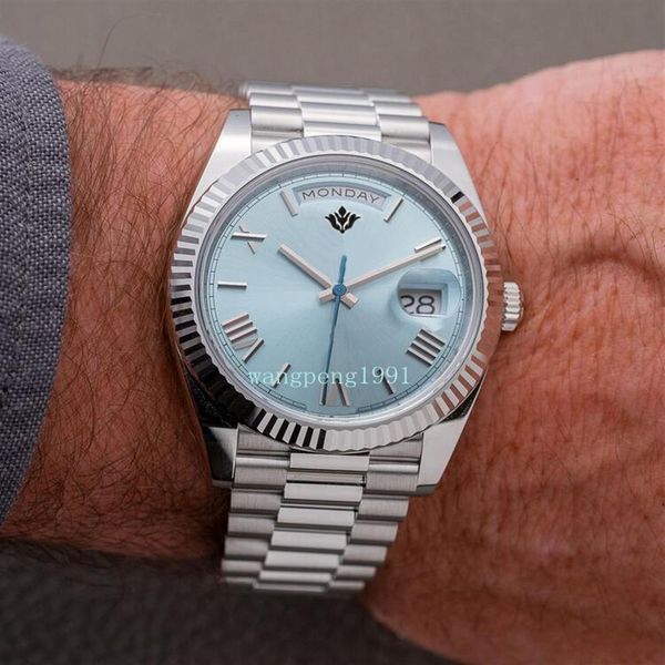

2022 new date dial arabian watches 40mm 228236 ice blue dial 2813 movement steel strap mechanical automatic wristwatches269g, Slivery;brown