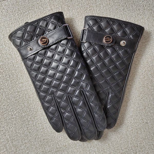 

high-quality luxury brand winter leather gloves and wool touch screen rabbit fur cold - resistant warm sheepskin fingers black color no box, Blue;gray