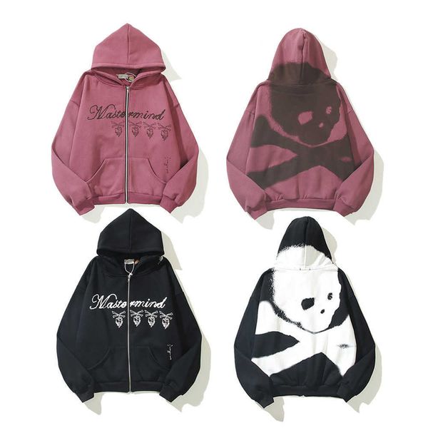 

hoody men hoodie fashion tras outwears sco designer loose high street skull print graffiti letters wine pullover zipper jacket hip, Black