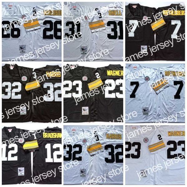 

football jerseys ncaa 26 rod woodson jerseys stitched 7 ben roethlisberger 12 terry bradshaw 23 mike wagner 32 franco harris 31 donnie shell, Black;red