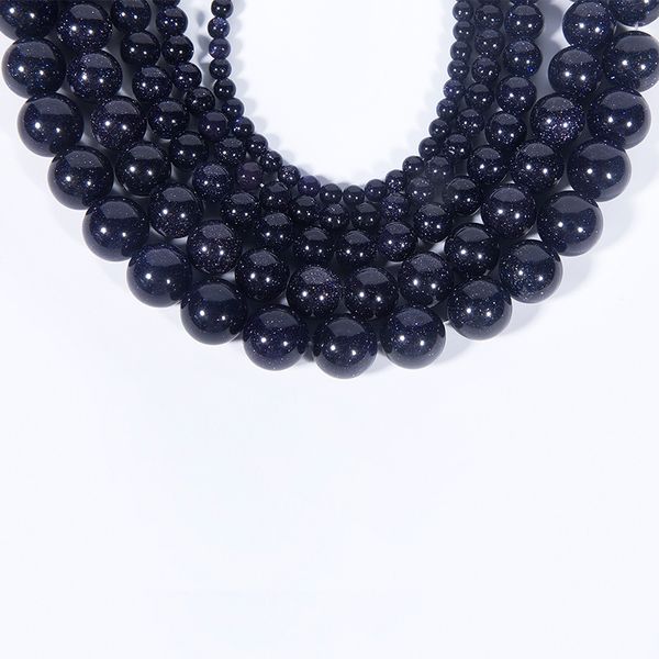 

diy bracelet bead loose ball big hole natural stone blue sandstone 4mm 6mm 8mm 10mm 12mm 14mm round 5 strands/lot men jewelry ready stock, Black