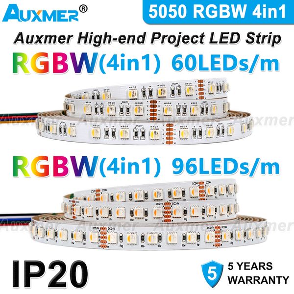 

auxmer rgbw rgbww led strip lights 4in1 96leds/m 72leds/m 60leds/m 24v ip20 5m/reel rgbcw flexible led stripe tape light for home