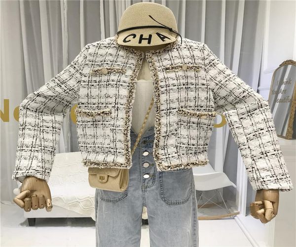 

women039s jackets women buttons pockets design tweed tassel plaid coats female autumn9412969, Black;brown