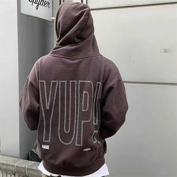 

hoody men hoodie fashion tras outwears sco designer loose high street beaded letters women hooded plush sweater cardigan hip hop oversize 8u, Black
