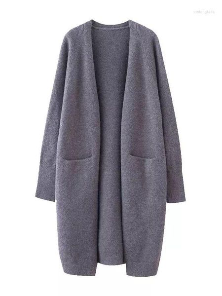 

women's knits 2022 lazy v-neck oversize long sweater cardigans jacket coat women korea cardigan outwear top, White