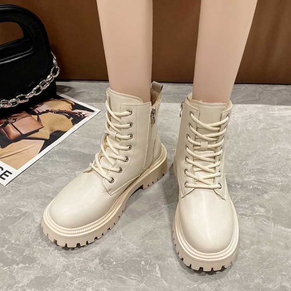 

boots rimocy women's thicken plush ankle for winter non-slip warm snow women lace-up platform motorcycle botas mujer 221213, Black