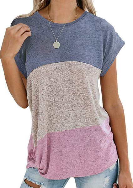

women shirts tunic solid color lightweight basic loose t-shirt short sleeve casual tee patchwork color blouses, White