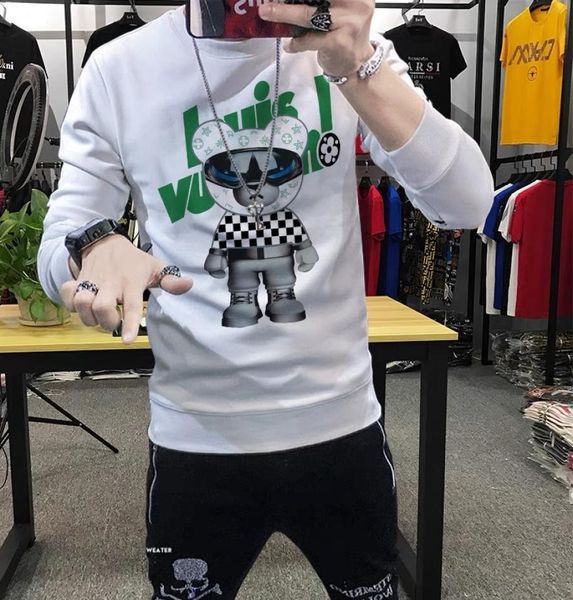

new style men039s hoodies bear diamond personalized trendy long sleeve pullover bottomed shirt autumn winter fashion slim c8187159, Black